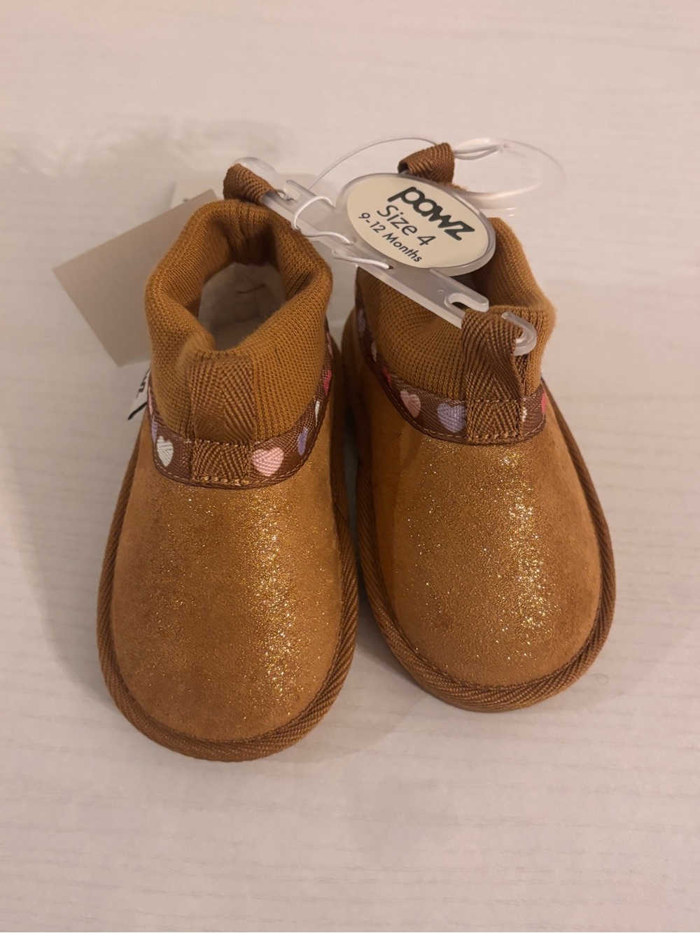 PAWZ Glittery Camel Brown Knit Cuff Baby Boots
